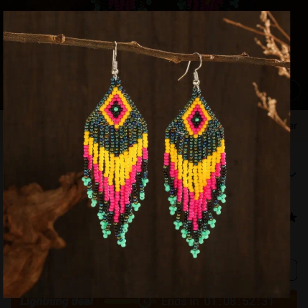 New,Handcrafted,Long,Beaded,Boho/Tribal/Western Style,Earrings in Vivid Colors💙